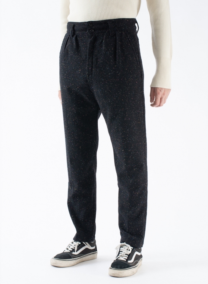 Double-Pleated Trousers in Wool Dots