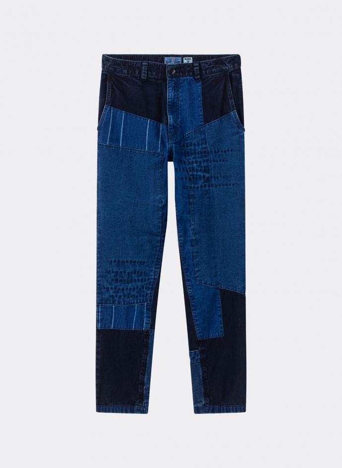 Indigo Cloth Patchwork Pants Vintage Style Blue Blue Japan