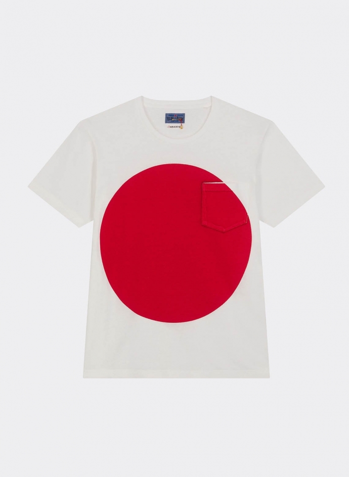 Slub Cotton Short Sleeves Tee Shirt Big Circle Print Blue Blue Japan