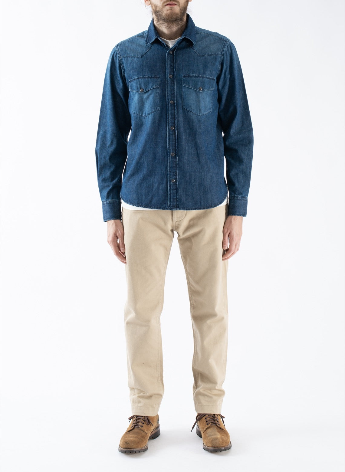 Chemise Slim-Fit Western en Denim Selvedge Japonais