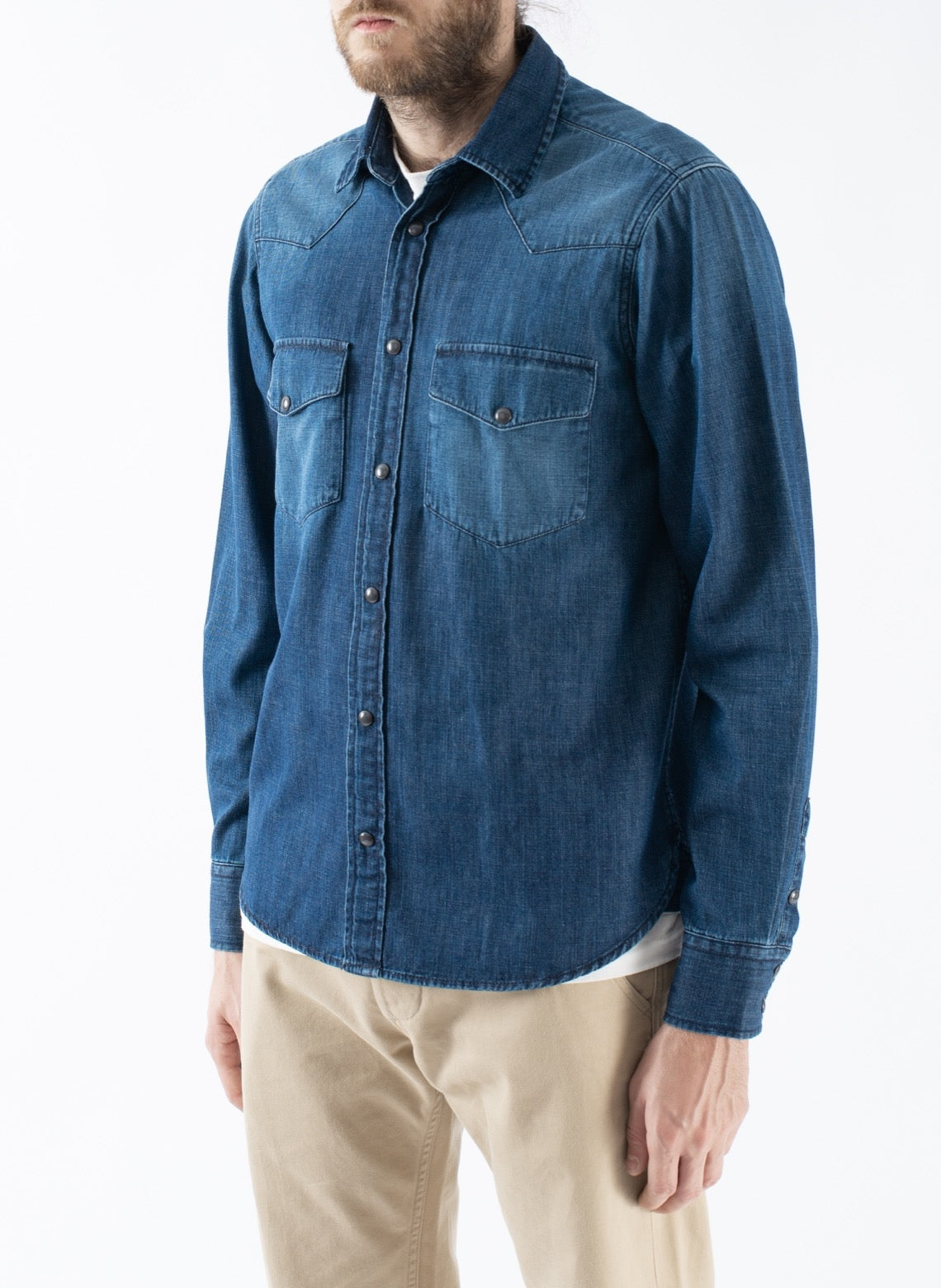 Chemise Slim-Fit Western en Denim Selvedge Japonais