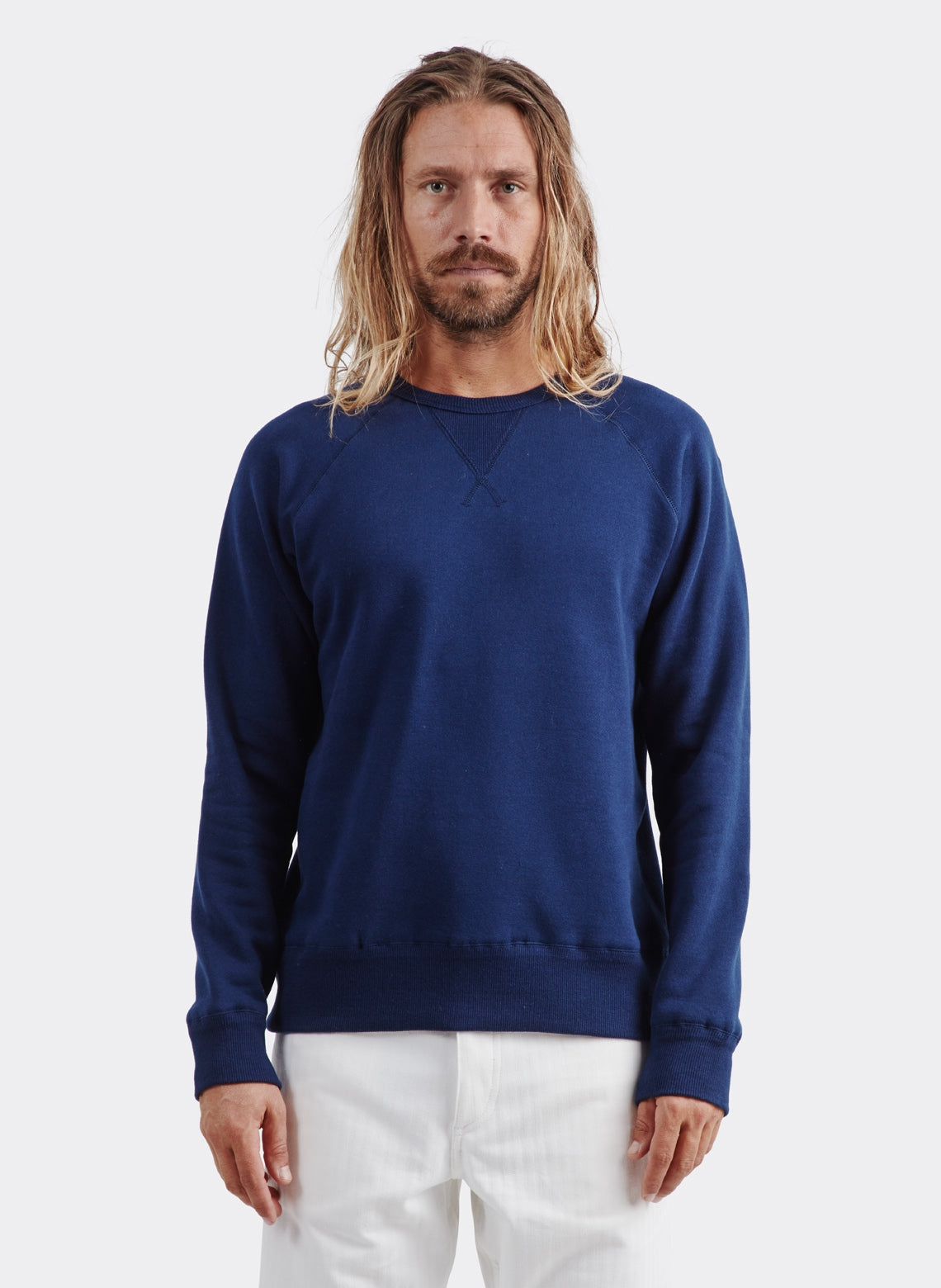 Japanese French Terry Round Neck Sweatshirt Blue