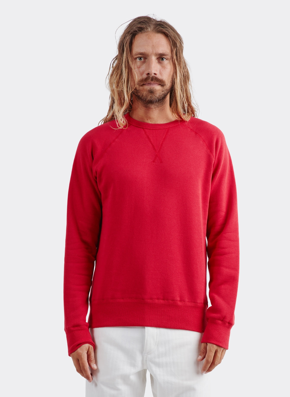 Japanese French Terry Round Neck Sweatshirt Red