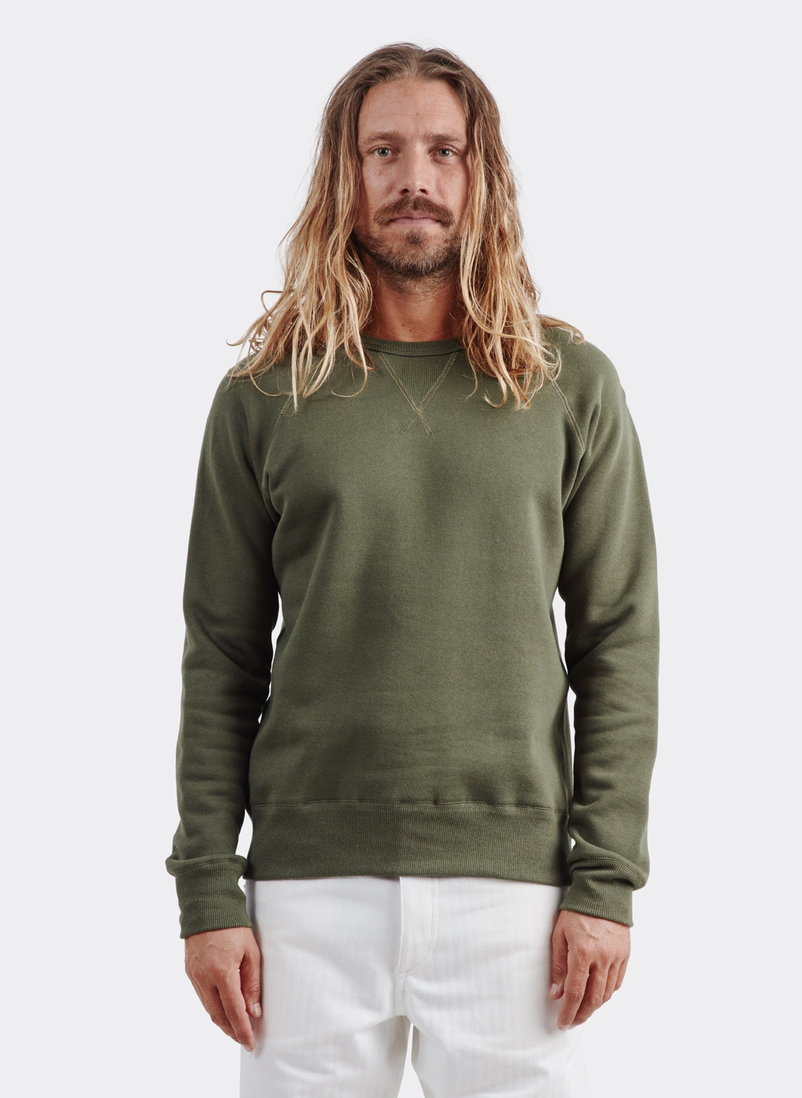 Japanese French Terry Round Neck Sweatshirt Khaki