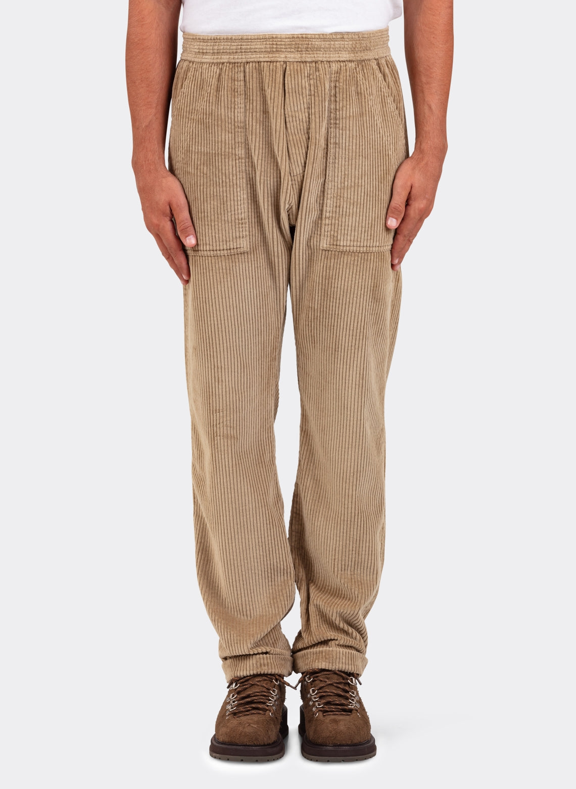 Pantalon Carotte en Velours Beige