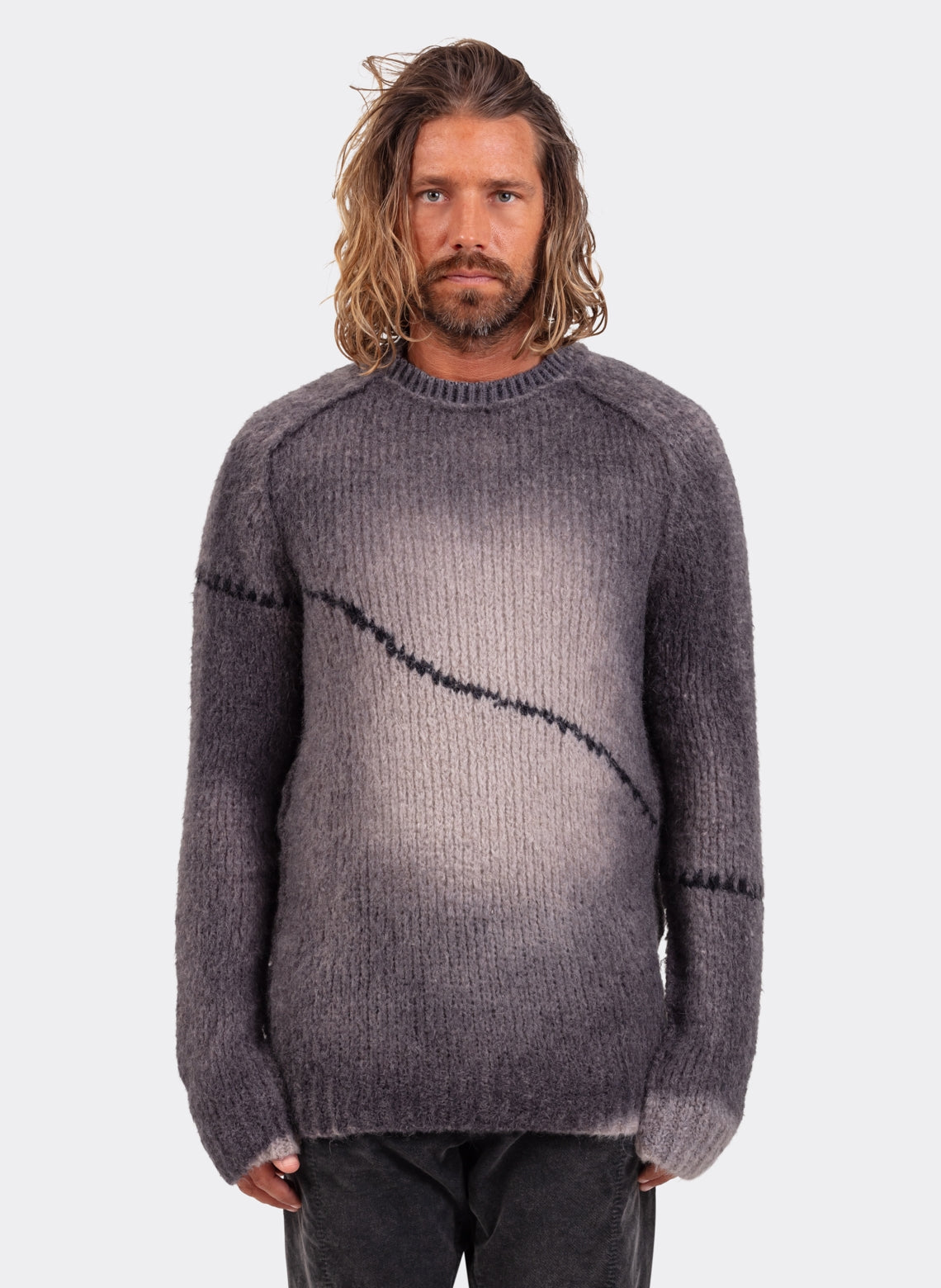 Spray Knit Round Neck Sweater in Wool and Linen