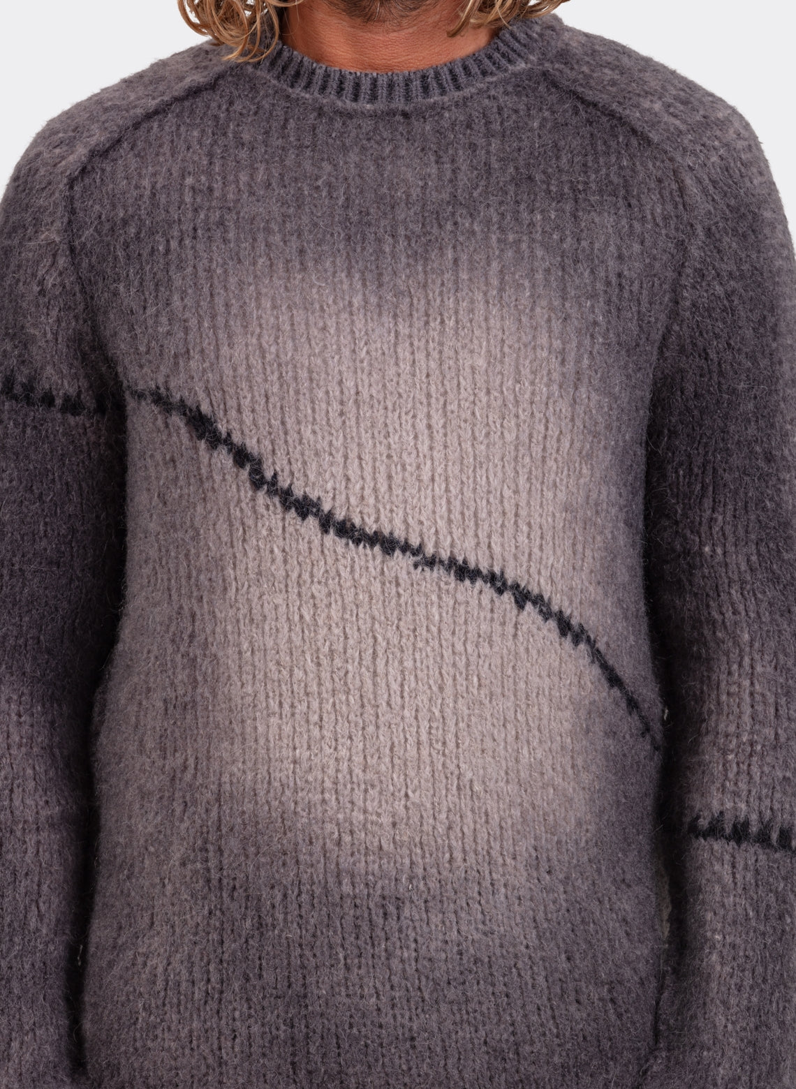 Spray Knit Round Neck Sweater in Wool and Linen