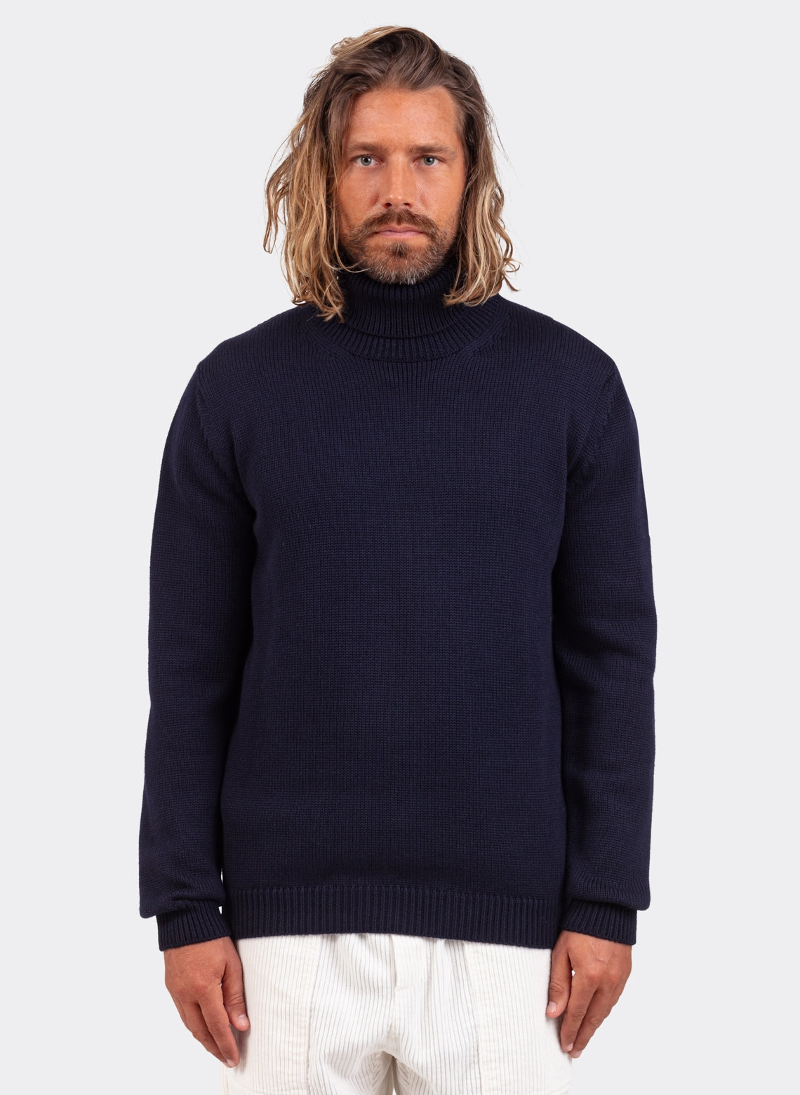 Navy Merino Wool Turtleneck