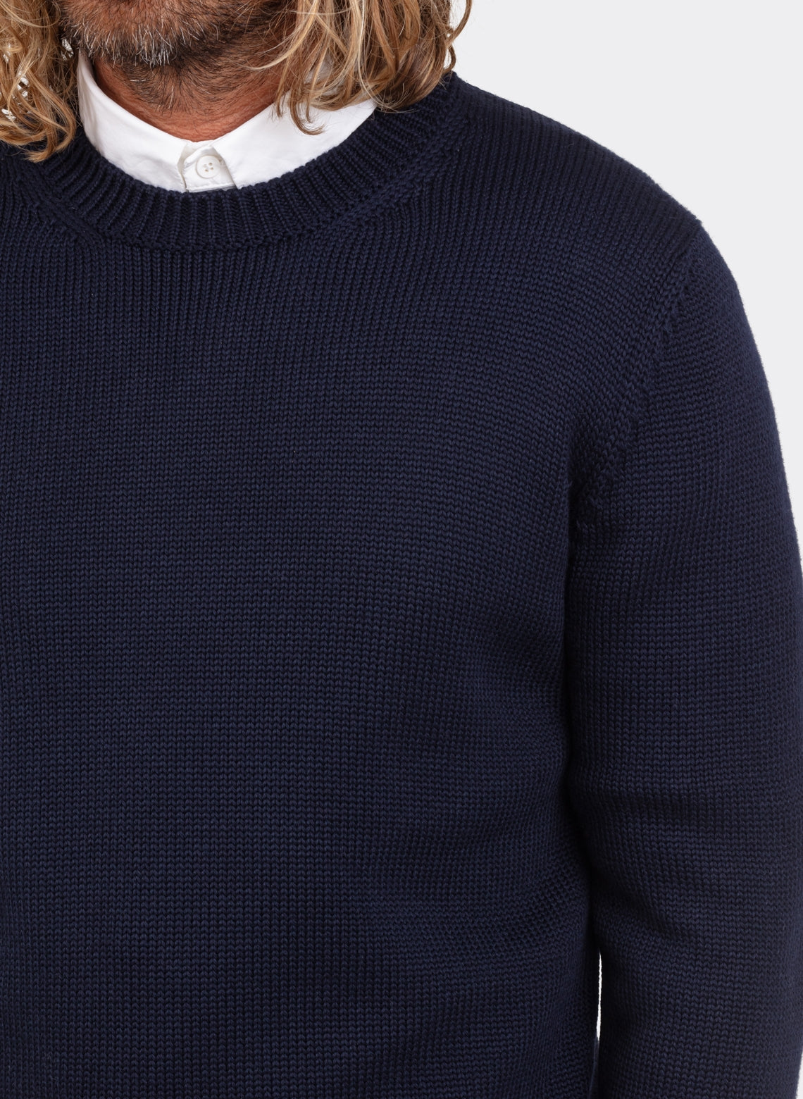 Round Neck Merino Wool Sweater Navy