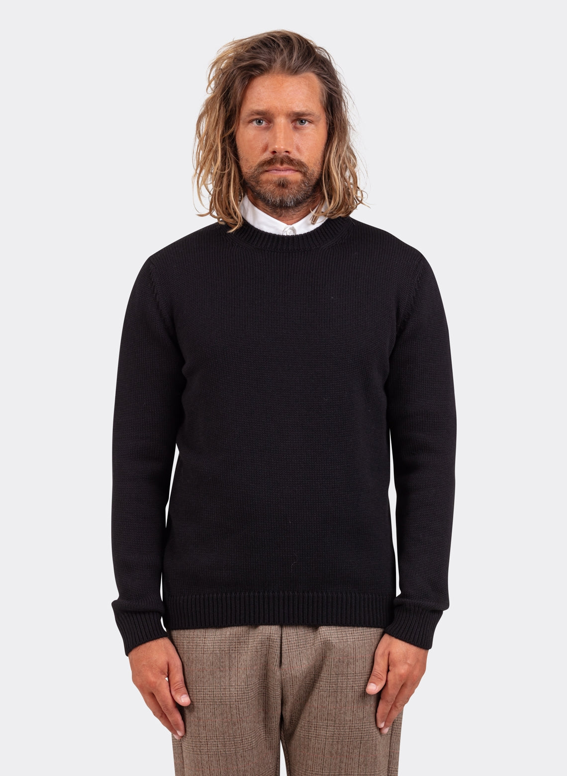 Merino Wool Round Neck Sweater Black