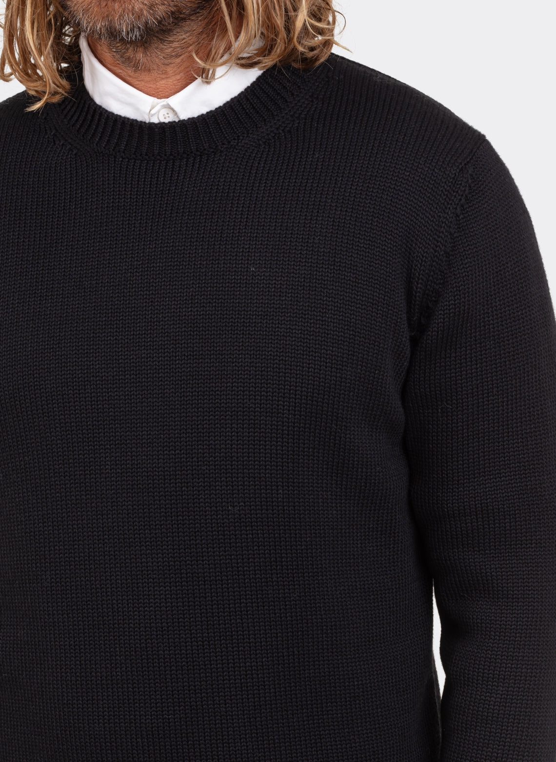 Pull Col Rond Laine Mérinos Black