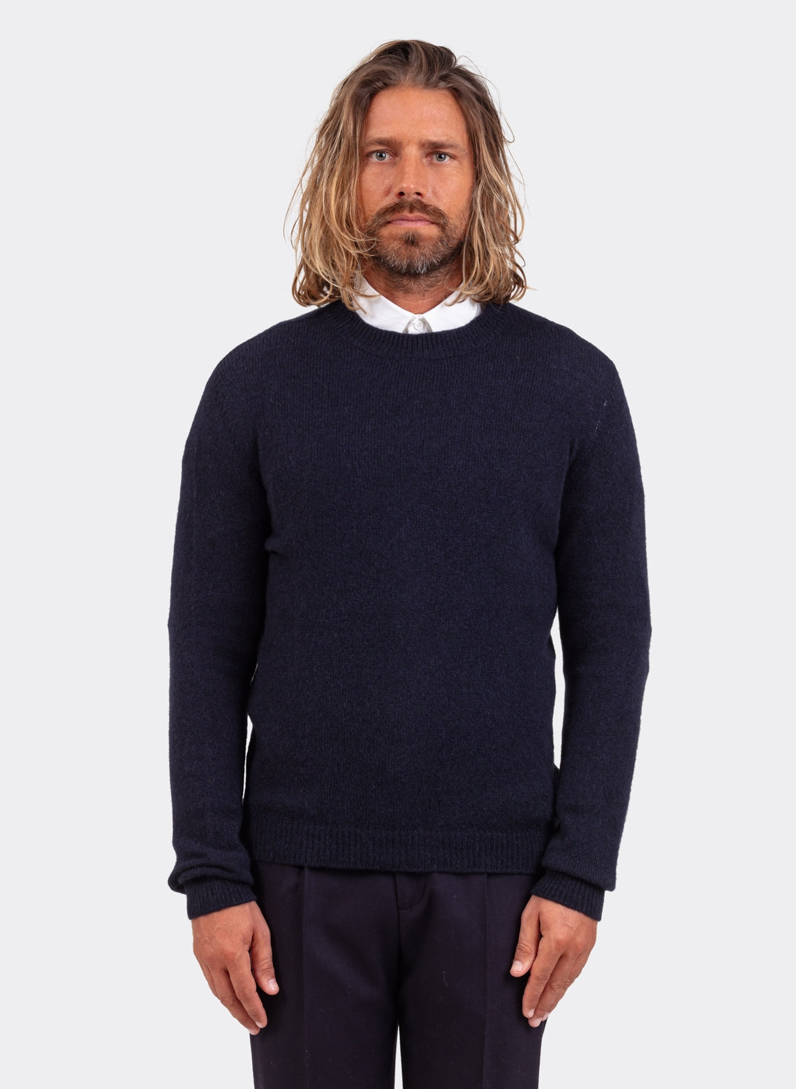 Wool And Baby Camel Sweater in Navy