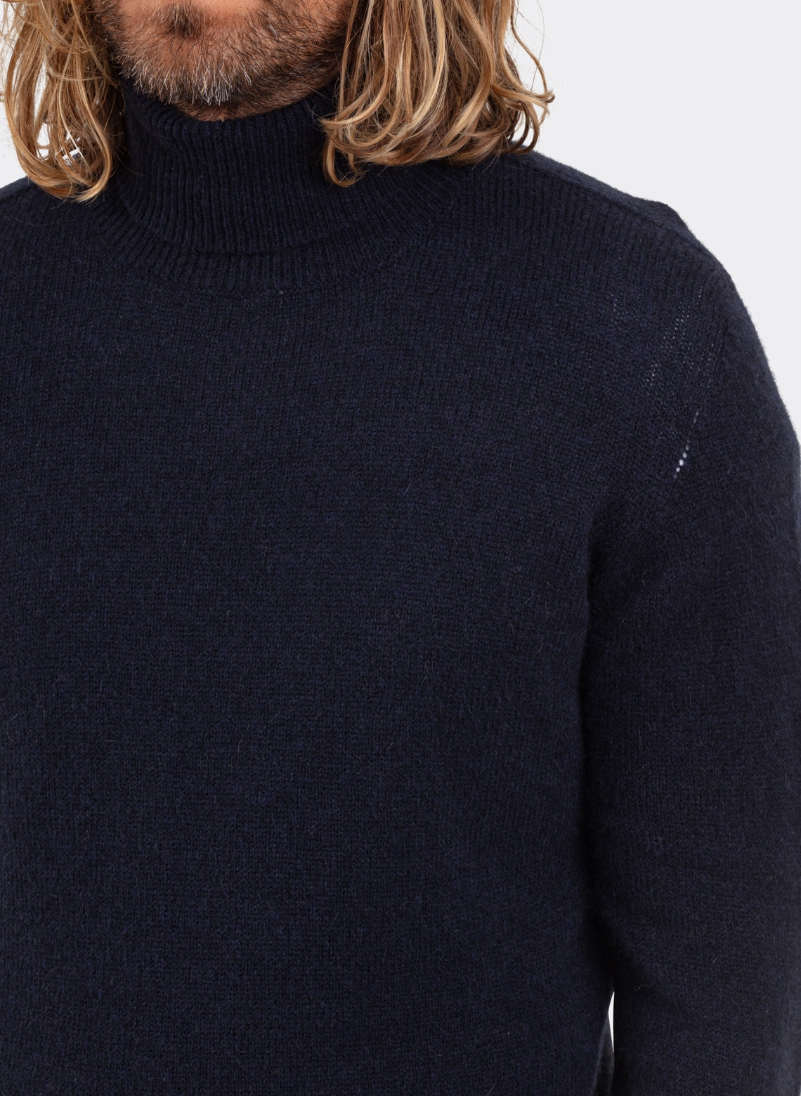 Pull Col Roule Baby Camel en Navy