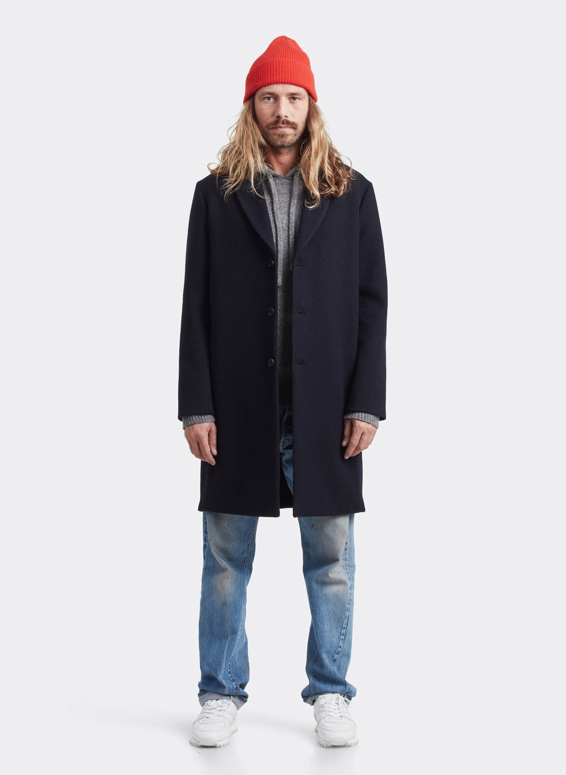 Manteau Laine Vierge Waffle Navy