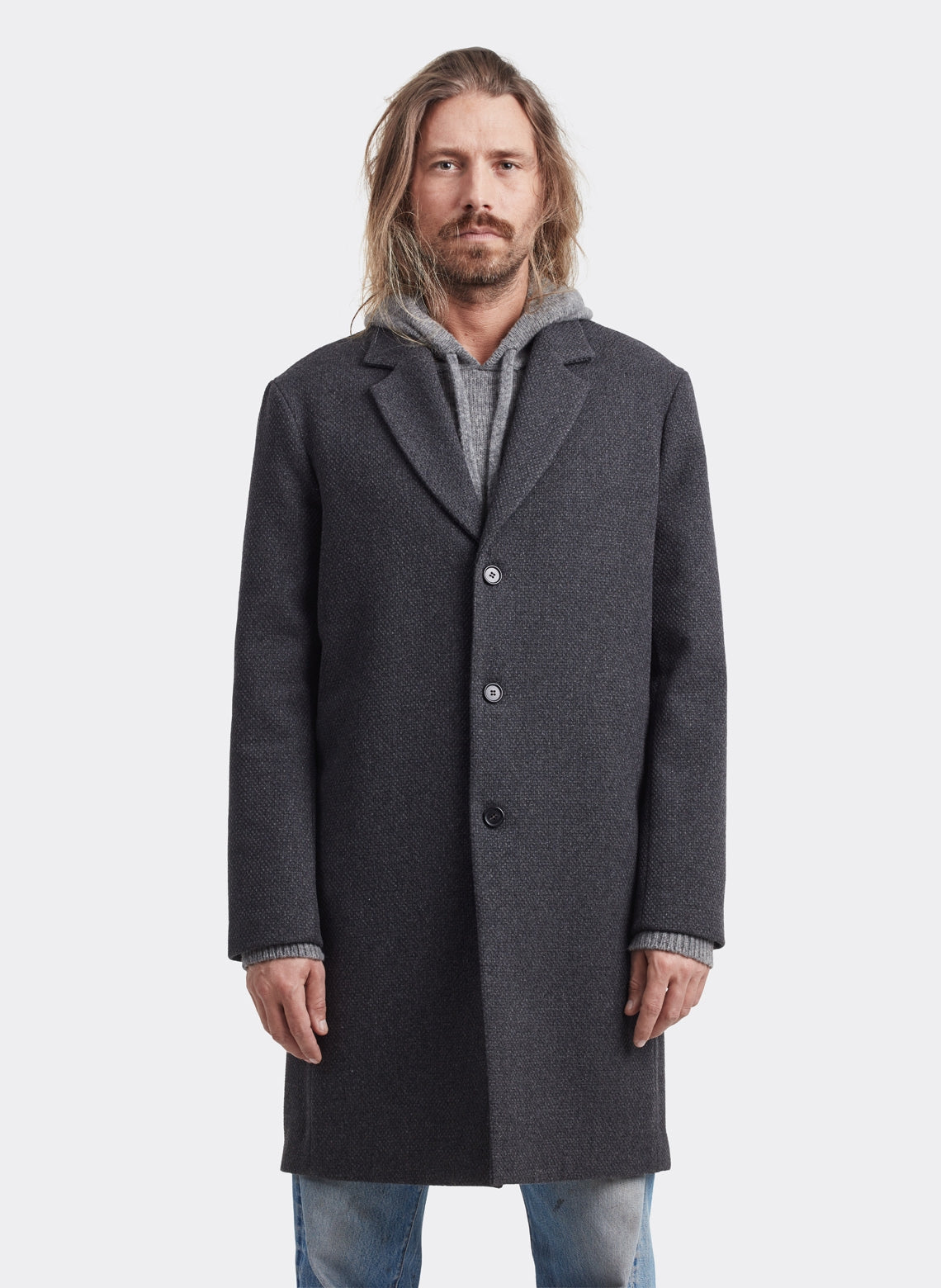 Manteau Laine Vierge Waffle Anthracite