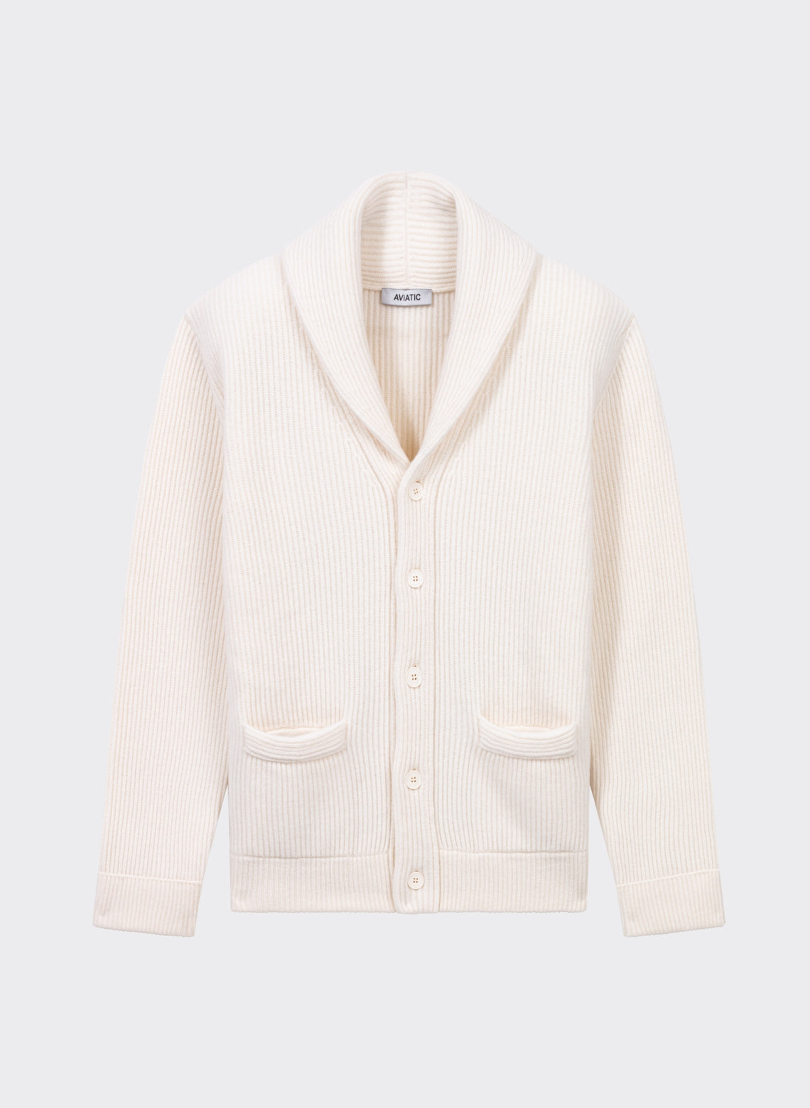 Ecru Wool and Cashmere Shawl Collar Cardigan