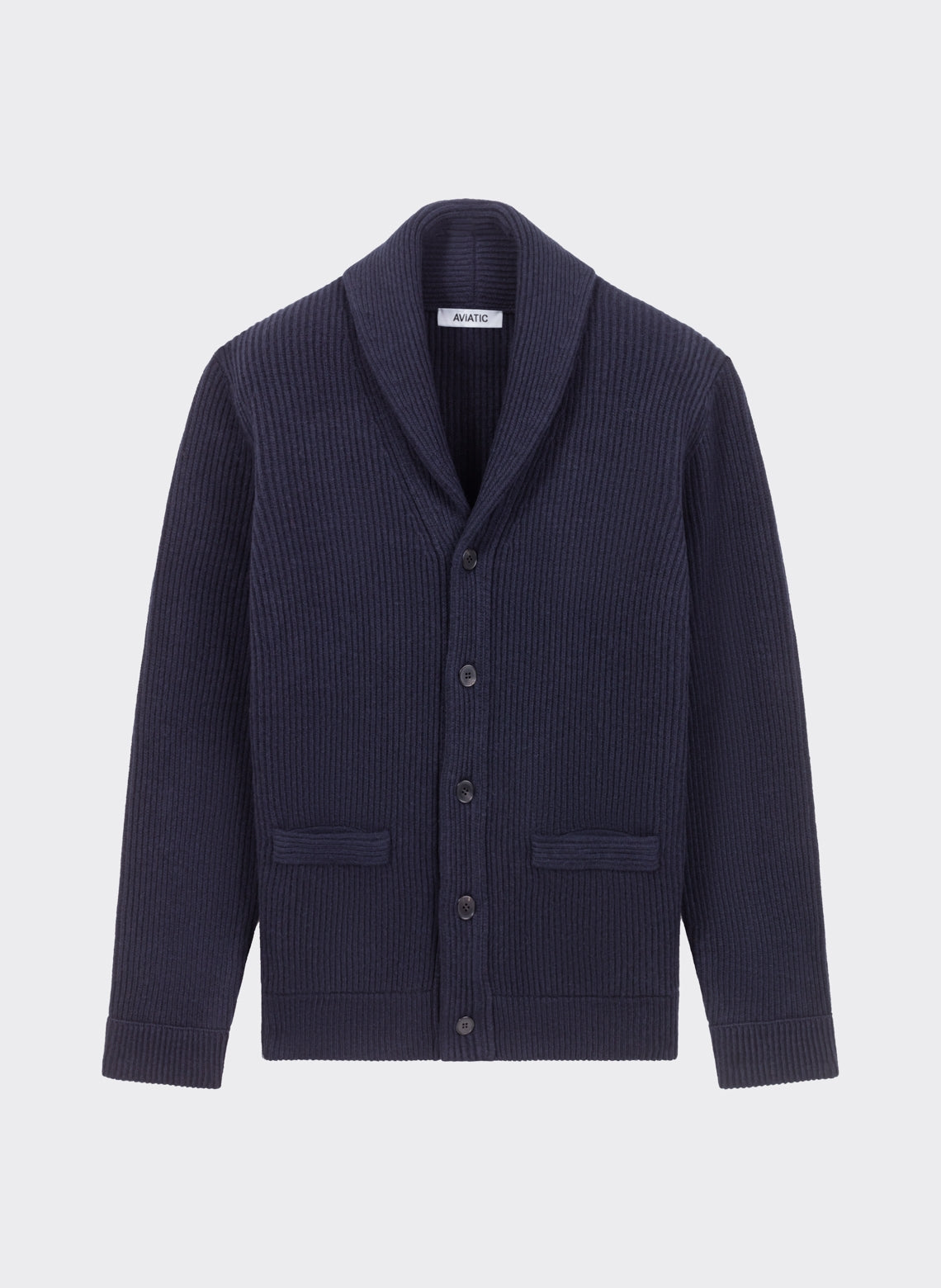 Navy Wool and Cashmere Shawl Collar Cardigan