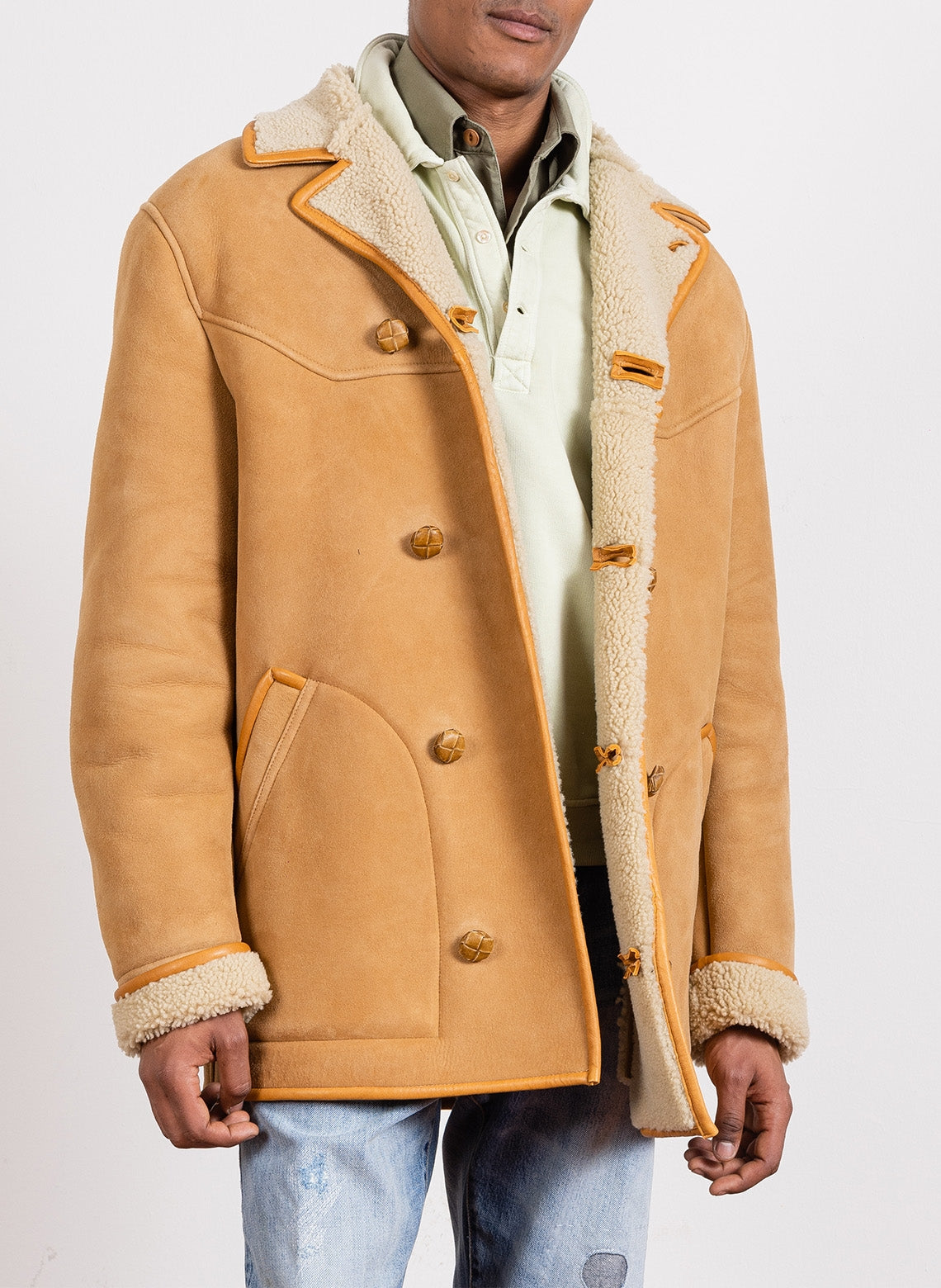 Sheepskin Double Breasted Jacket Camel