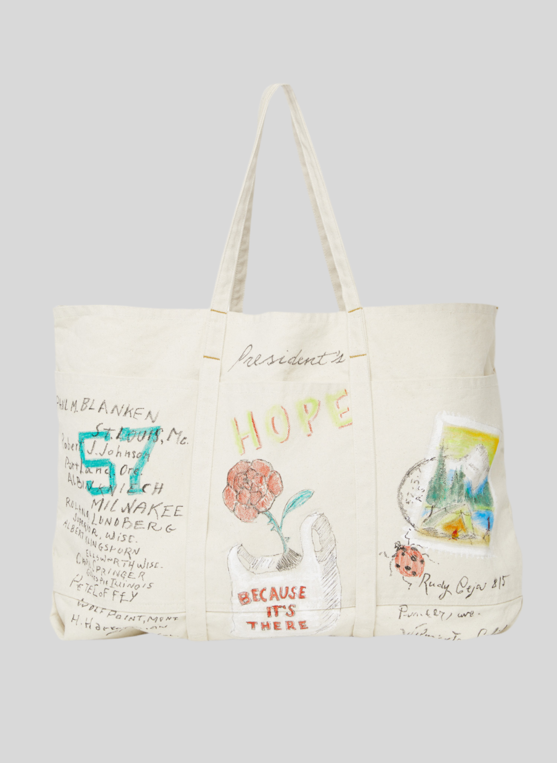 TOTE BAG CANVAS HAND PAINT ECRU