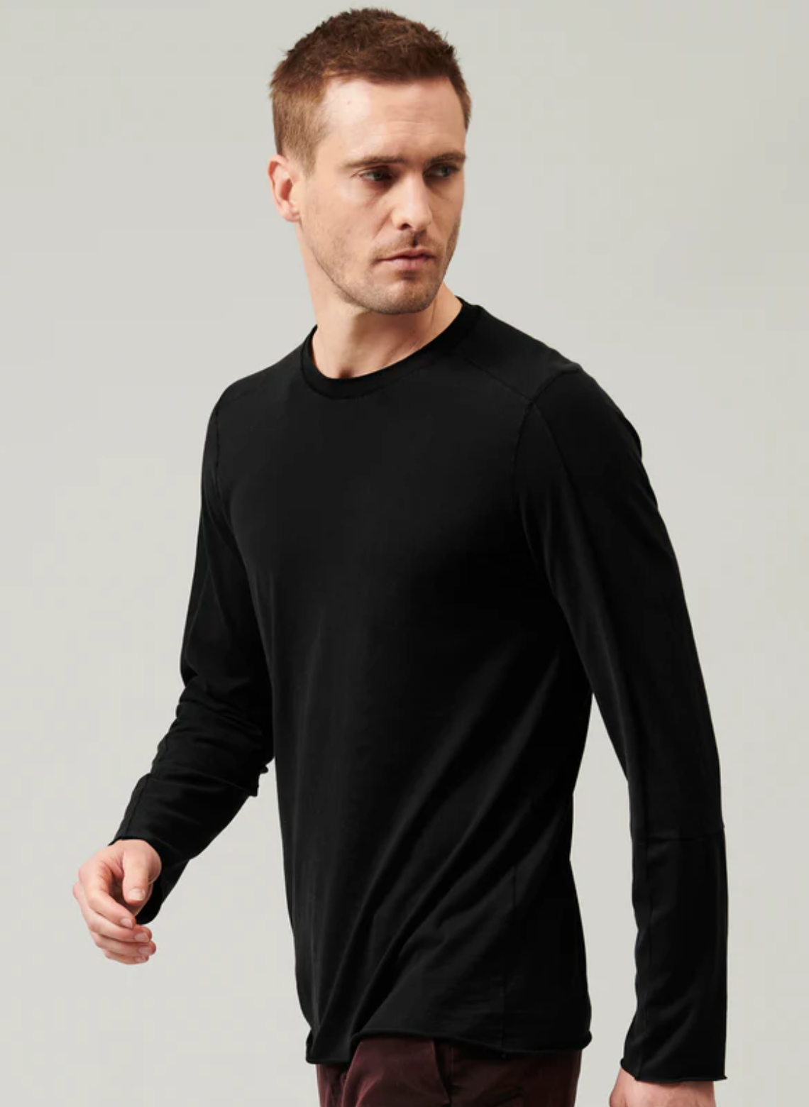 T-shirt long en jersey de coton à bords francs - Black