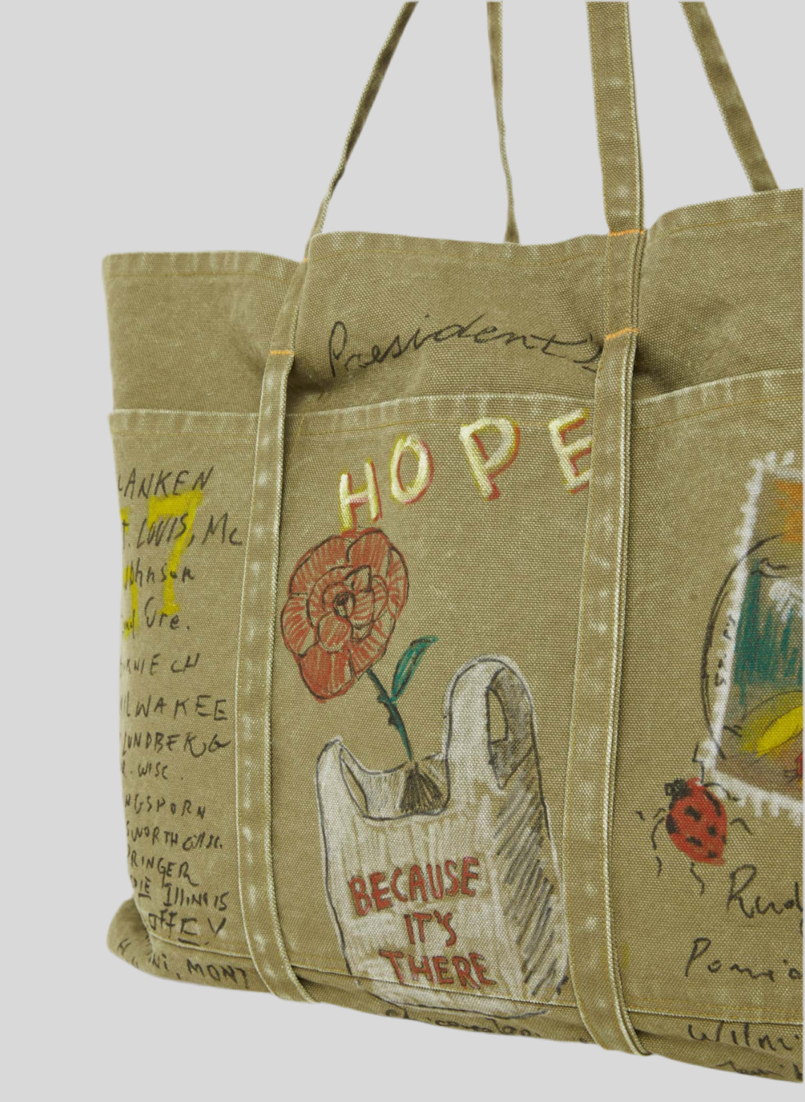 TOTE BAG CANVAS HAND PAINT KAKI