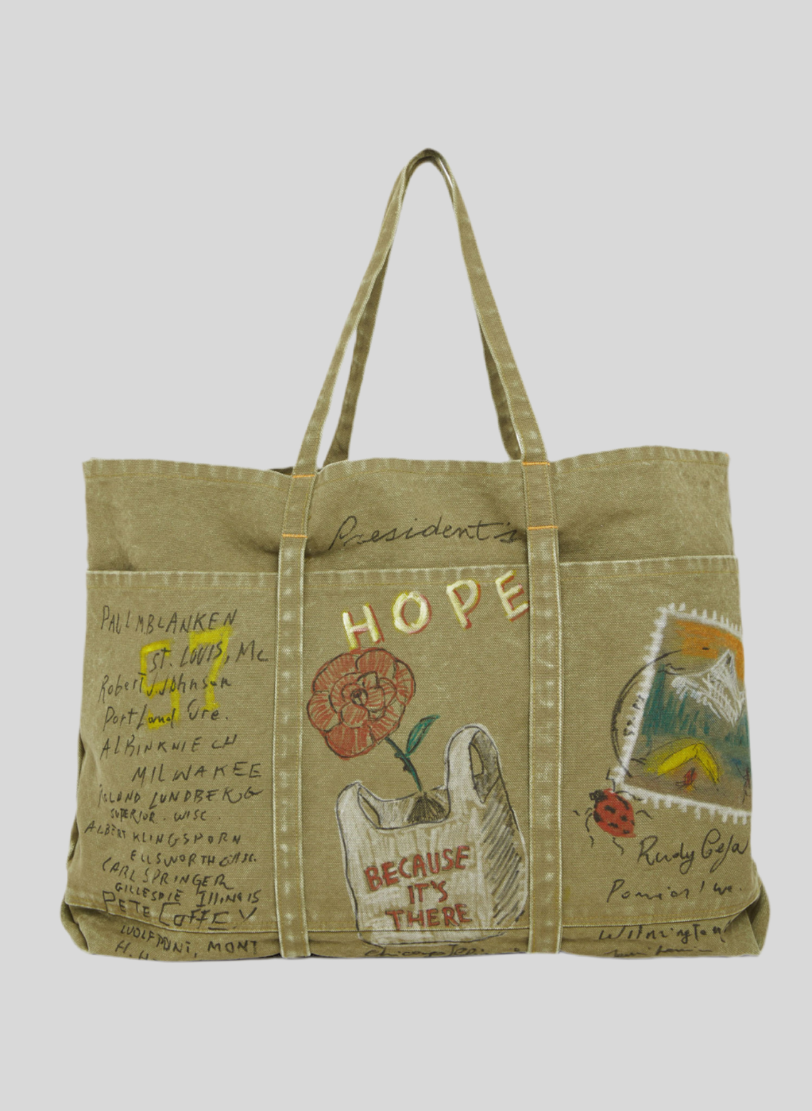 TOTE BAG CANVAS HAND PAINT KAKI