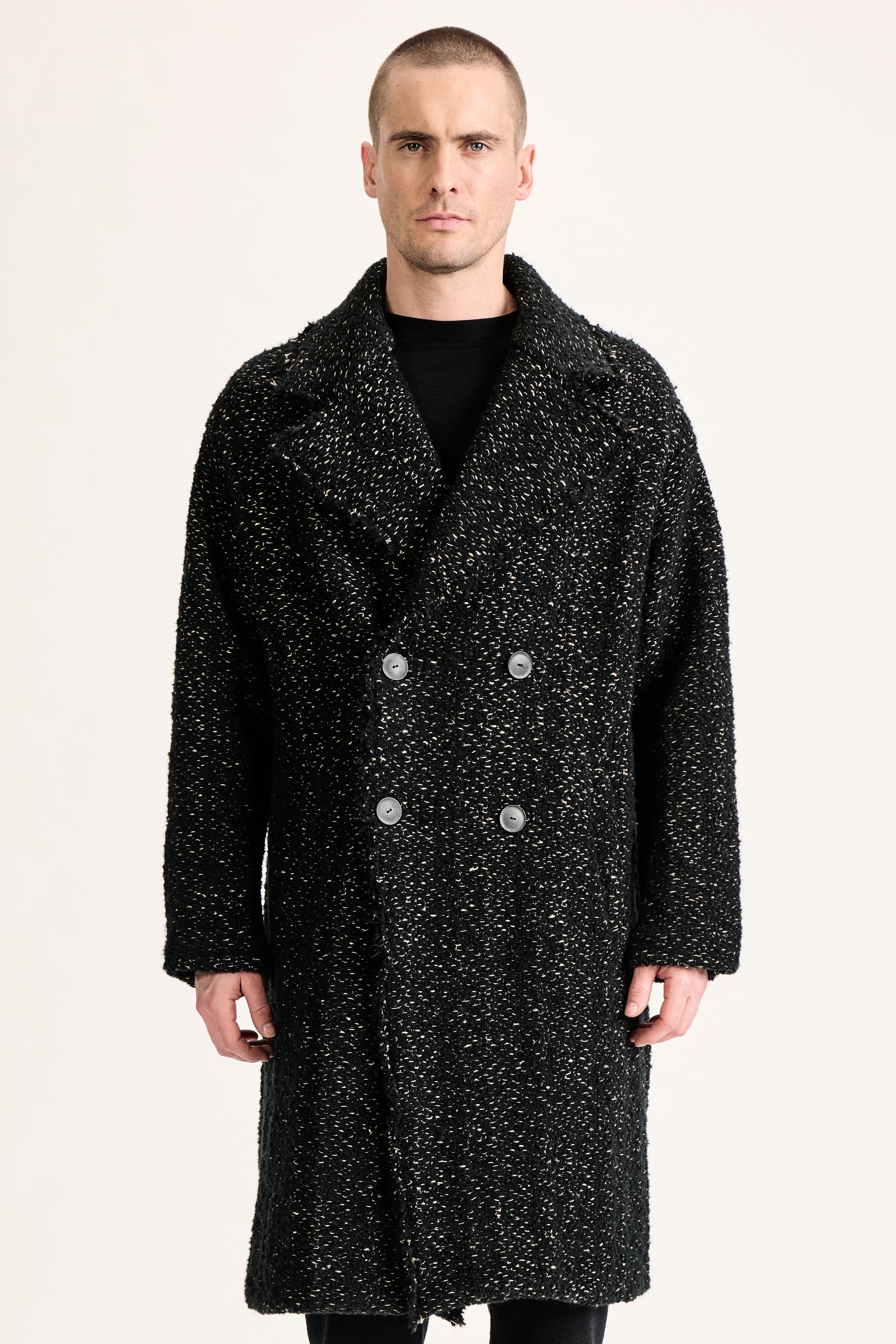 Manteau oversize en laine vierge, alpaga, lin et coton