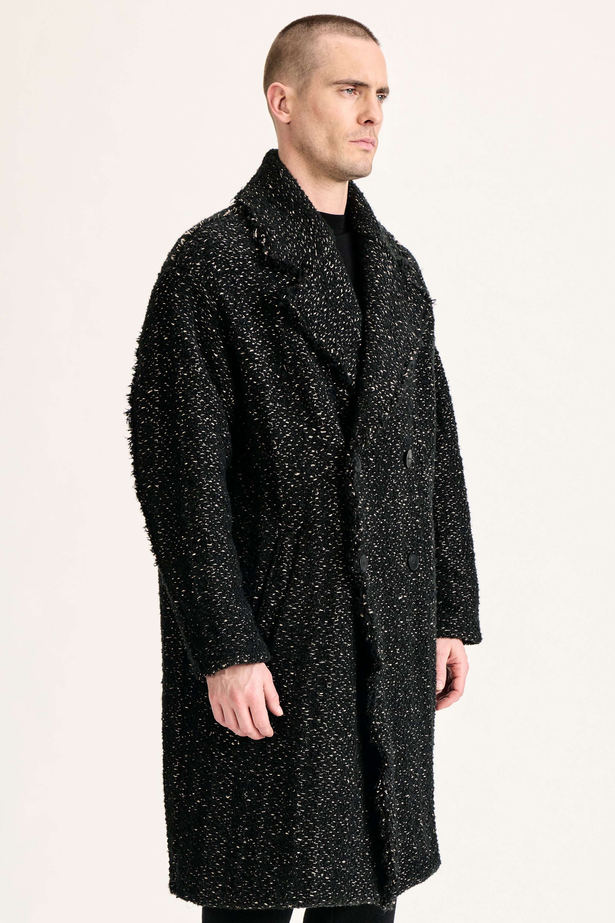 Manteau oversize en laine vierge, alpaga, lin et coton