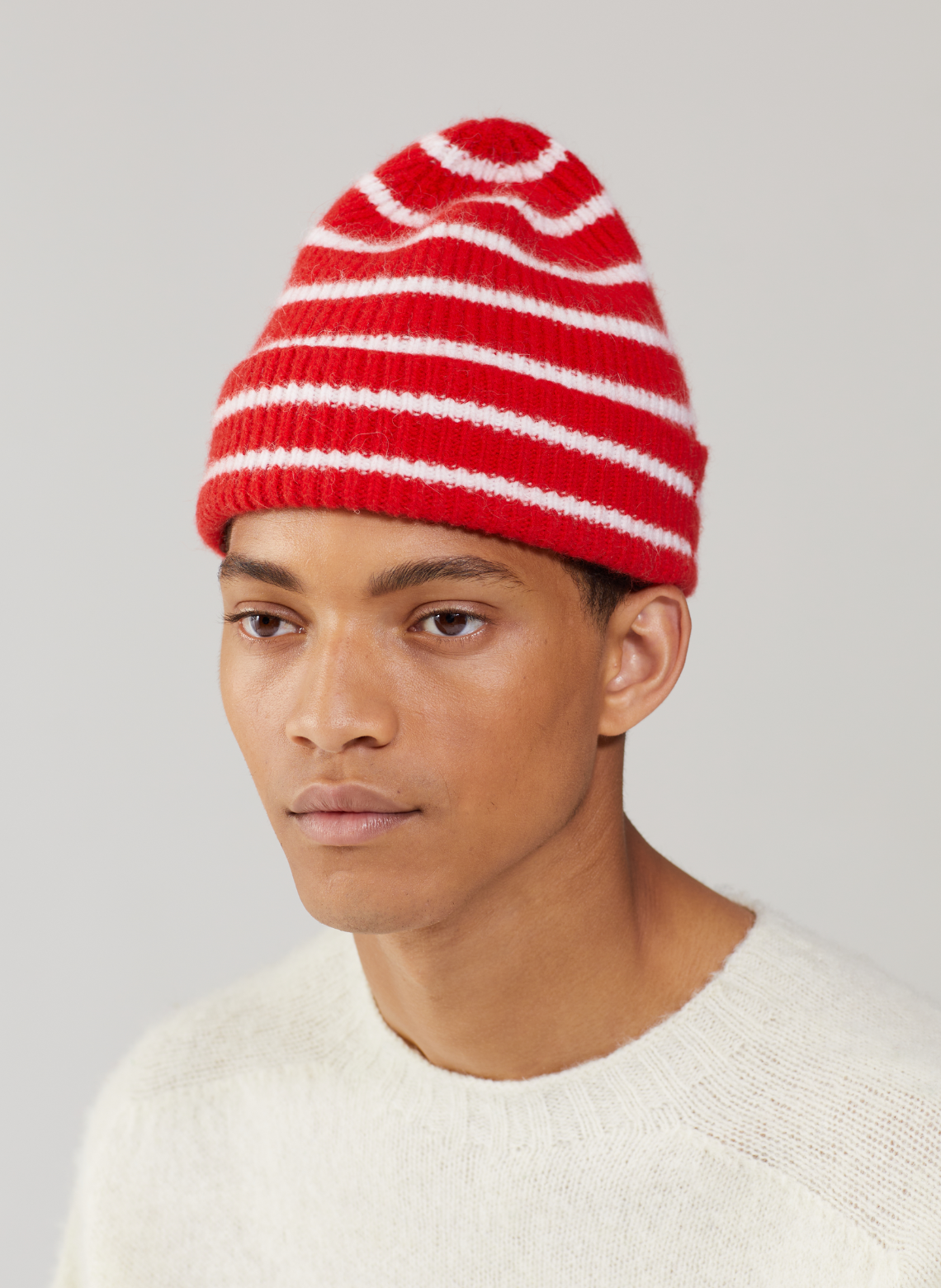 Bonnet Stripe en Lambswool et Caregora™ Crimson